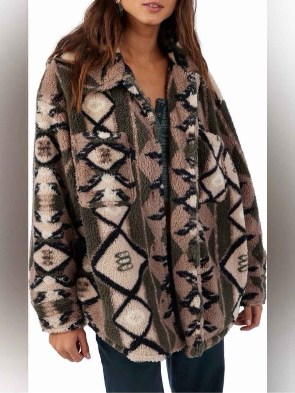 O’Neill Heath Geo Print High Pile Fleece Jacket Small